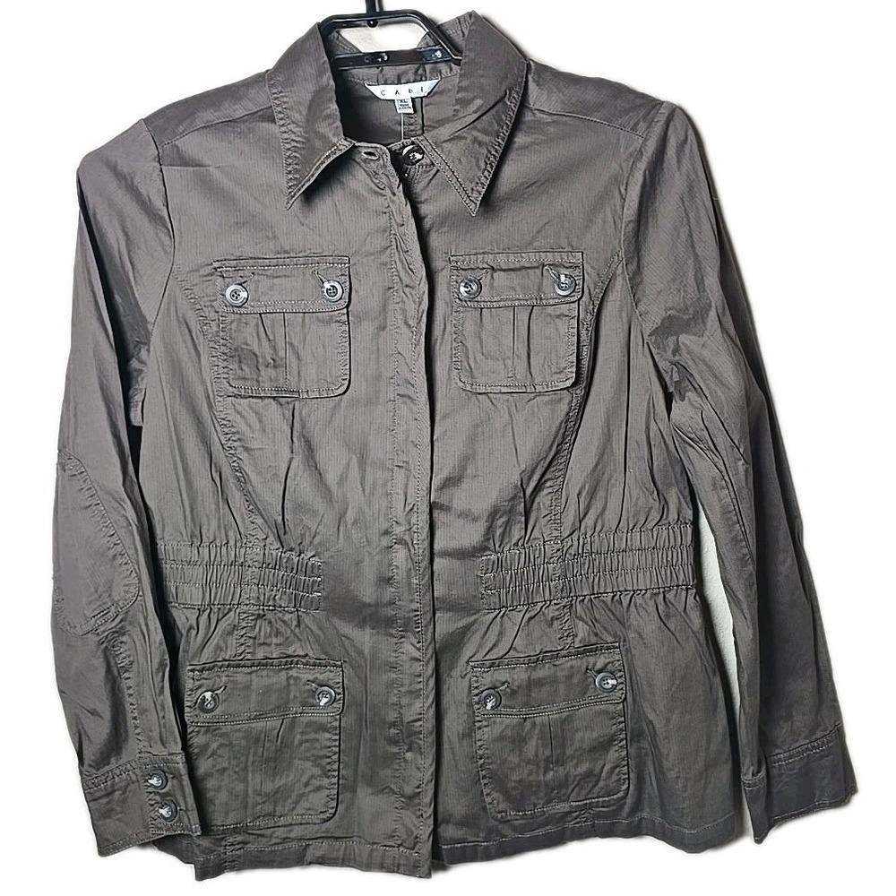 Cabi Women's Aviator Jacket NWT Full Zip Khaki Brown Pinstripe Size XL t10